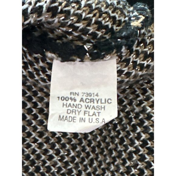 Alfred Dunner Argyle Sweater Black Gold White Shimmer Collar Acrylic Size Large - Picture 5 of 5